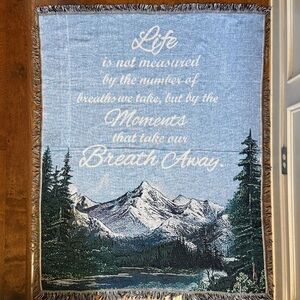 Fringe Tapestry Life Cabin Cozy Blanket Throw Mountain Trees